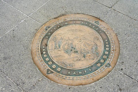Gully cover on Buffalo Street, Banff, Banff National Park, Alberta, Canada