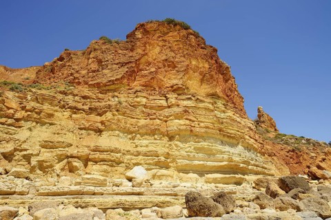 Rocky coast, Praia de Porto de Mos, Algarve, Portugal