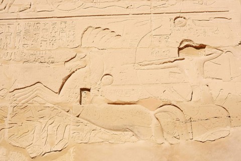 Relief of Pharaoh Sethos I on his chariot, Karnak Temple, Luxor, Egypt