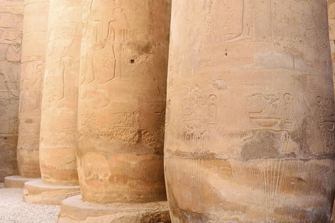 Columns with reliefs, Luxor Temple, Luxor, Egypt