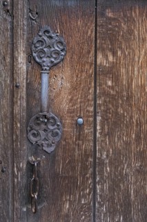 Old wooden door with iron fittings, Lower Saxony, Germany