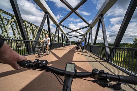 Ride over the De Massover cycle path bridge, over the Meuse south of Nijmegen, near Cuijk, part of