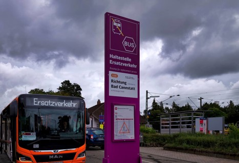Sign, bus stop as replacement service, rail replacement service, SEV, VVS, Verkehrsverbund