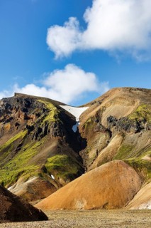 Volcanic landscape, colourful rhyolite mountains, Cumulus, Landmannalaugar, remote hiking area in