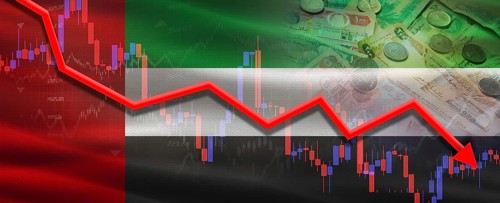 United Arab Emirates financial crisis on economic graph. Financial fall of United Arab Emirates on