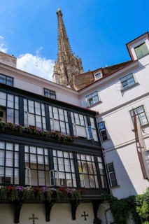 View from the inner courtyard of the Deutschordenshaus to St Stephen's Cathedral, Vienna, Austria,