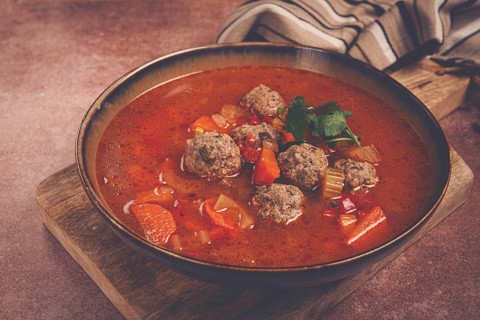 Romanian soup with meatballs, vegetable soup with meatballs, homemade, no people