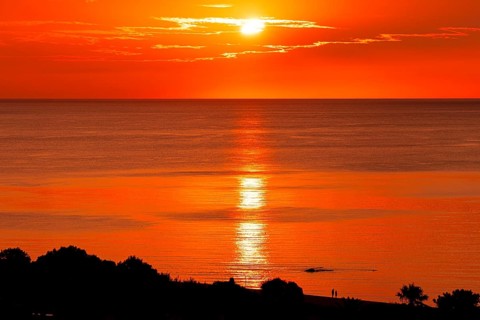 The sun rises on the Costa Rei in Sardinia, an Italian Mediterranean island, Sardinia, Costa Rei,