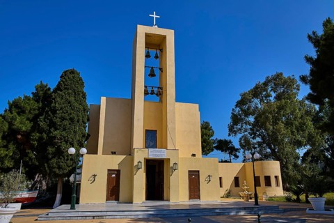 Church of Saint Francis, Church of Saint Nicholas, Agios Nikolaos, Yellow church with bells and