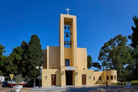 Church of Saint Francis, Church of Saint Nicholas, Agios Nikolaos, Yellow church with bell tower