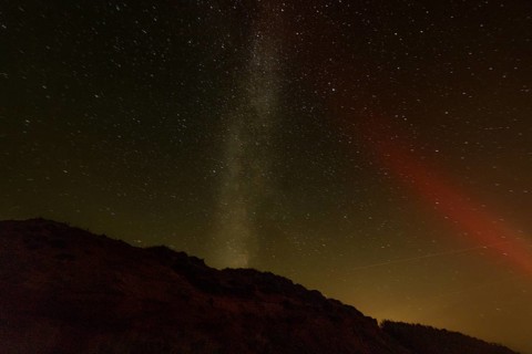 Northern Lights with Milky Way at the North Sea, Elbogen, List, Sylt, Schleswig-Holstein