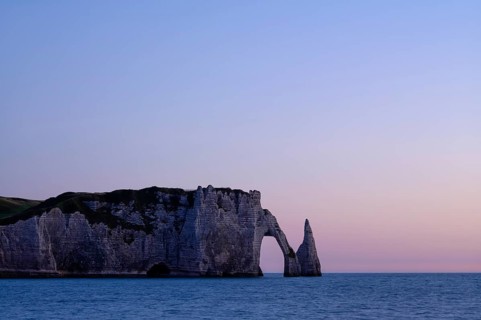 Rock arch Falaise or Porte d'Aval and rock needle Aiguille, Étretat, sea, steep coast, cliffs,