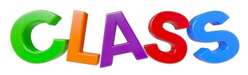 Plastic magnetic letters spelling the word class isolataed on a white background
