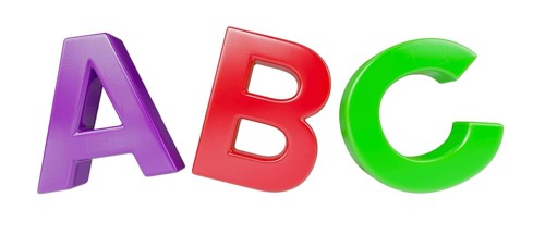 Plastic magnetic letters ABC isolated on a white background