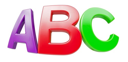 Plastic magnetic letters ABC with fisheye lens isolataed on a white background