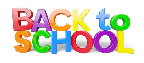 Stacked plastic magnetic letters with drop shadow spelling the phrase back to school isolated on a