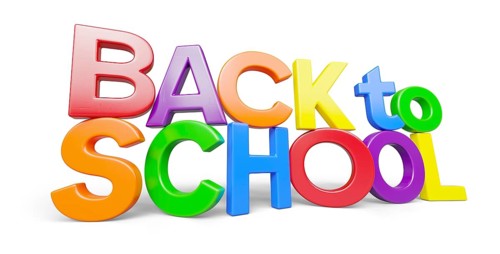 Stacked plastic magnetic letters with drop shadow spelling the phrase back to school in perspective