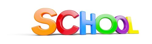 Angled plastic magnetic letters with drop shadow spelling the word school isolated on a white