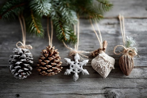 Christmas decoration on wooden background, AI generated
