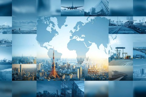 Concept of global international trade and commerce and interconnected businesses global
