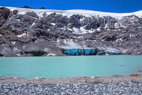 Rettenbachferner with glacial lake on the Ötztal Glacier Road, Sölden, Ötztal, Ötztal Alps, Tyrol,