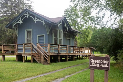 Clover Lick, West Virginia - A restored train station next to the Greenbrier River Trail. The