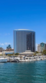 USA, California, San Diego Bay marina and Seaport Village in downtown near Gaslamp Quarter