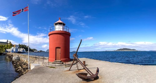 Alesund, port town in Norway famous for Art Nouveau architecture, fjords and scenic landscapes
