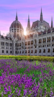 Hungary, panoramic view of the Parliament and Budapest city skyline of historic center