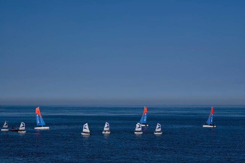 Sailing school, sailing boats, optimists, Étretat, sea, cliffs, cliffs, chalk cliffs, alabaster