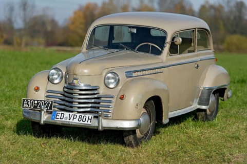 Vintage Opel Olympia, built between 1950 and 1953, 1950s, parked in a meadow, Bavaria, Germany