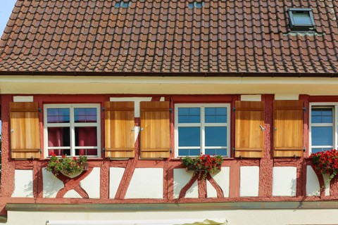 Hotel, Gasthof Storchen, restaurant, half-timbered, building, wooden shutters, Oberuhldingen