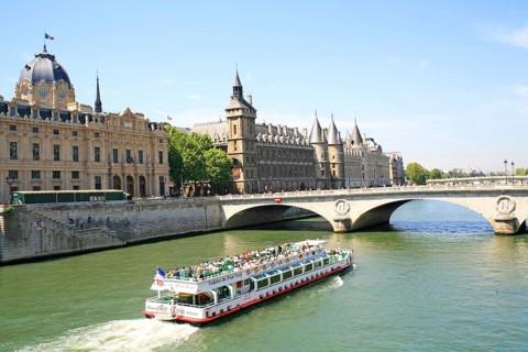 Passenger ship, architecture, Conciergerie, riverside, Seine, Paris, France