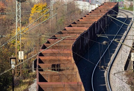 Freight train on the so-called Schusterbahn, a bypass of Stuttgart Central Station. Stuttgart,