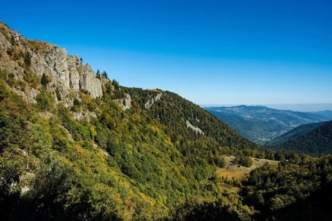 Alpine trail and rocks, at Hohneck, Col de la Schlucht, Vosges, Alsace-Lorraine, Vosges Haut-Rhin