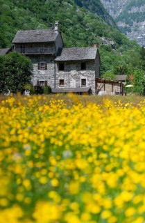 Traditional stone farmhouse, Sonogno, Upper Verzasca Valley in the Canton of Tessin, Switzerland