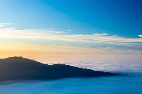 Inversion weather, fog, sunset, view from Breitenstein, Teck Castle, autumn, Ochsenwang, Swabian