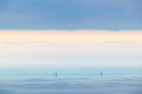 Inversion weather, fog, sunrise, autumn, view from Breitenstein of wind edges sticking out of the