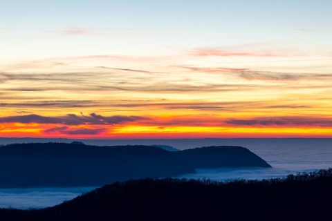 Inversion weather, fog, sunset, autumn, view from Breitenstein, Ochsenwang, Swabian Jura,