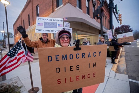 Milan, Michigan USA - 11 November 2025 - On Veterans Day, veterans held rallies across the country