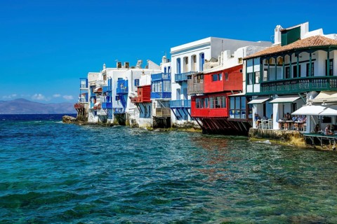 Mykonos, Cyclades, Greece - Little Venice is a picturesque neighborhood in Mykonos Town with