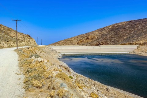 Mykonos, Cyclades, Greece - Dry Fokos Reservoir near Ano Mera. The Mykonos Municipal Water Supply