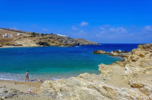 Mykonos, Cyclades, Greece - Mersini Beach, small settlement with sandy beach in the north of the