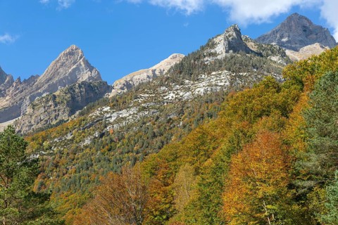 Mountain landscape view Ordesa y Monte Perdido National Park, Bielsa parador, Huesca province,