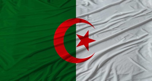 Algerian flag waving. Flag of Algeria with cloth texture