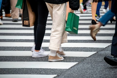Pedestrian, crowd, lots of people crossing crosswalks, close-up, Shibuya Crossing, Shibuya,