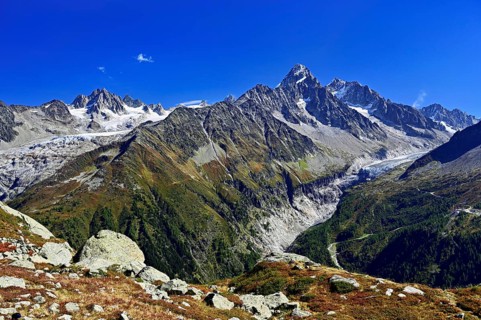 From left front Glacier du Tour back Aiguilles du Tour, right Aiguille du Chardonnet, in front