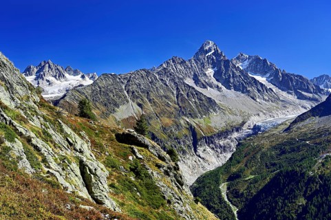 From left front Glacier du Tour back Aiguilles du Tour, right Aiguille du Chardonnet, in front