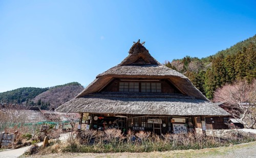 Iyashinosato open-air museum, old Japanese village with traditional houses, Fujikawaguchiko, Saiko,