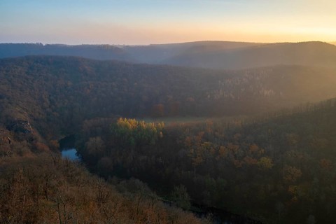 Sunrise, morning mood, autumn landscape, river loop, river Thaya, Thaya Valley National Park, Lower
